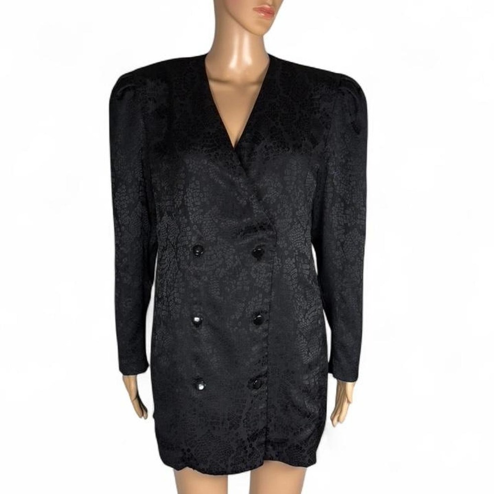 Vintage 80s/90s Liz Roberts black satin jacquard blazer top